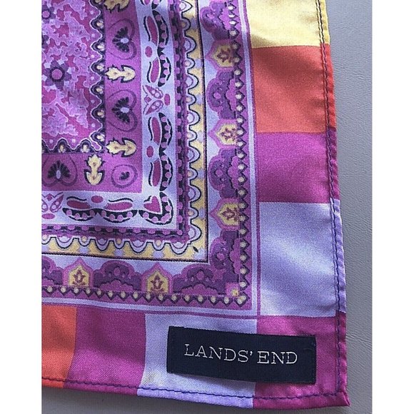 Lands End Kerchief Neck Scarf Women Square Colorful Paisley Print Bohemian - Picture 6 of 7